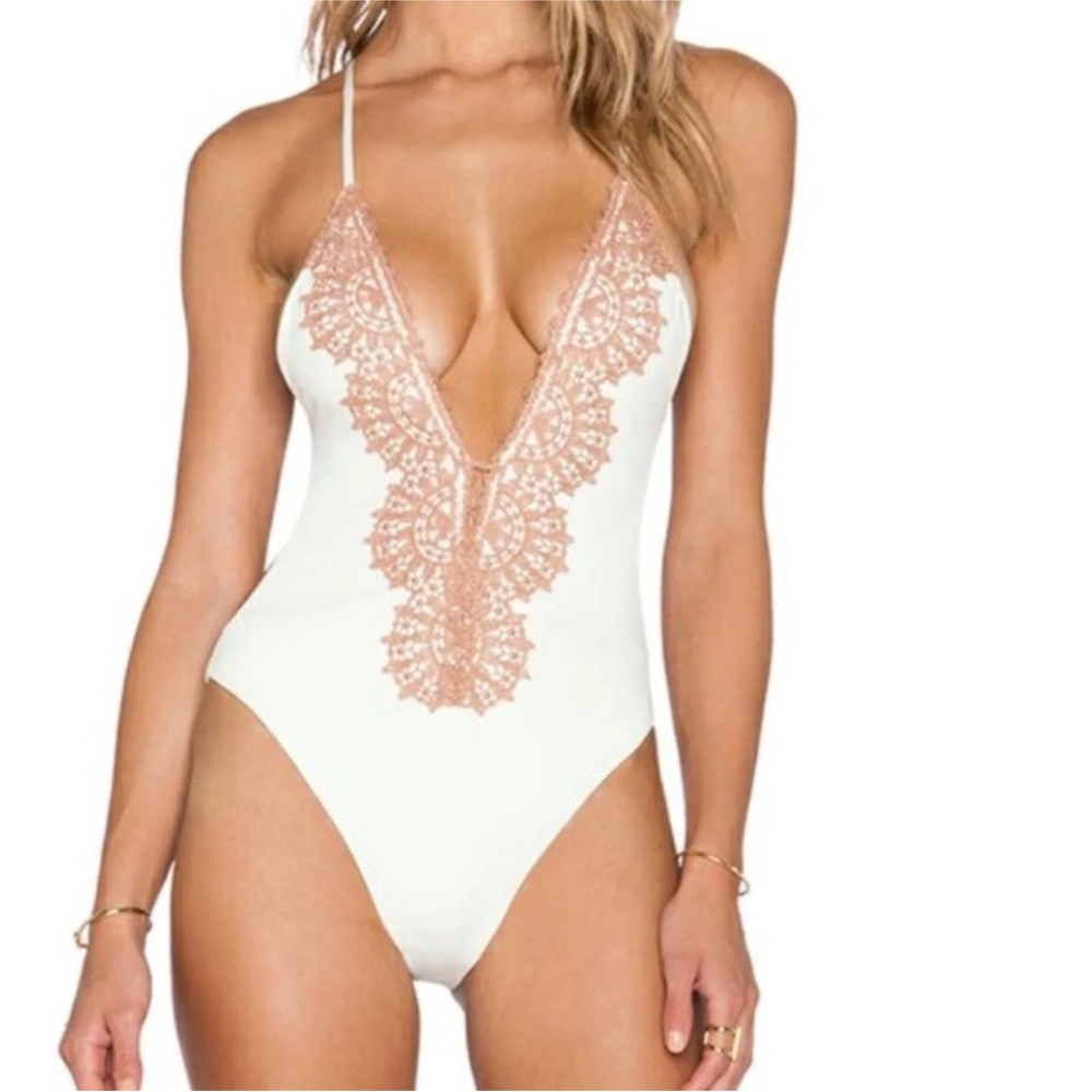 Blue life eclipse plunge open back one piece swimsuit